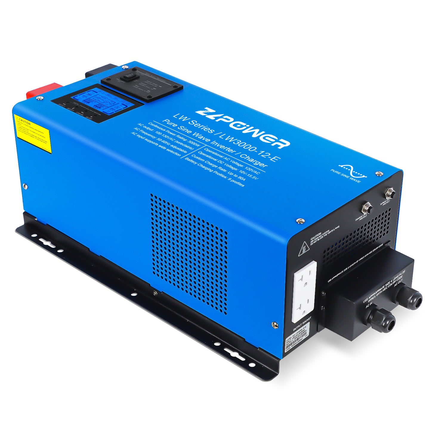 NETSOLAR 3000W 12V DC Pure Sine Wave Inverter, 9000W Peak, 120V AC Single Phase Output with Battery Charger, LCD Display, Off-Grid Low Frequency Inverter for Home RV Camping (3000W)