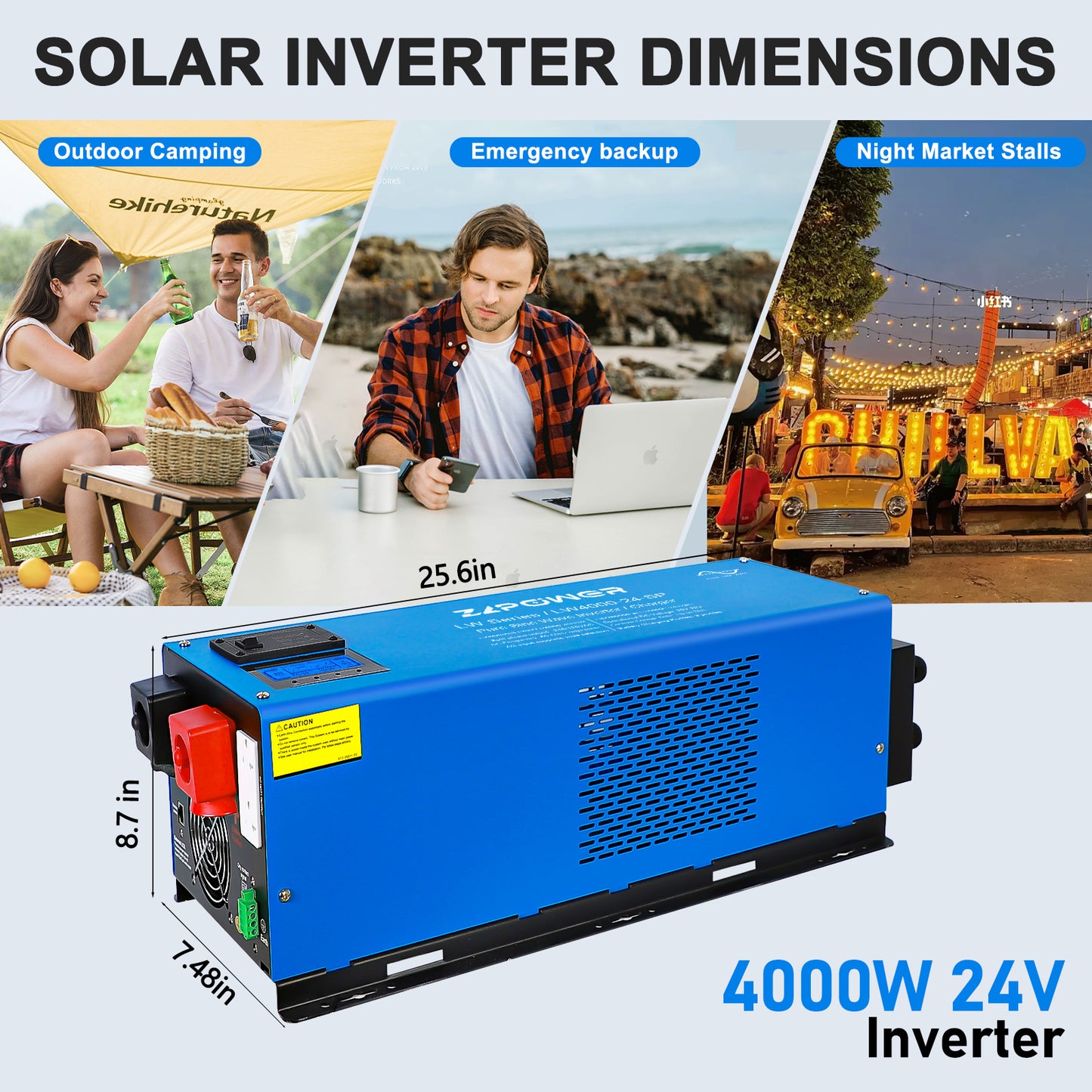NETSOLAR 3000W 12V DC Pure Sine Wave Inverter, 9000W Peak, 120V AC Single Phase Output with Battery Charger, LCD Display, Off-Grid Low Frequency Inverter for Home RV Camping (3000W)